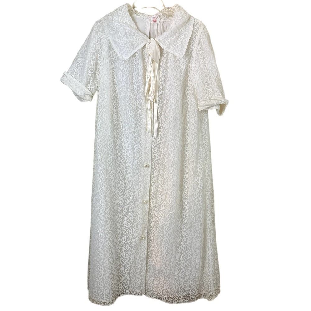 Vintage1950's Albert & Albert White Lace Peignoir Duster Robe Size Large